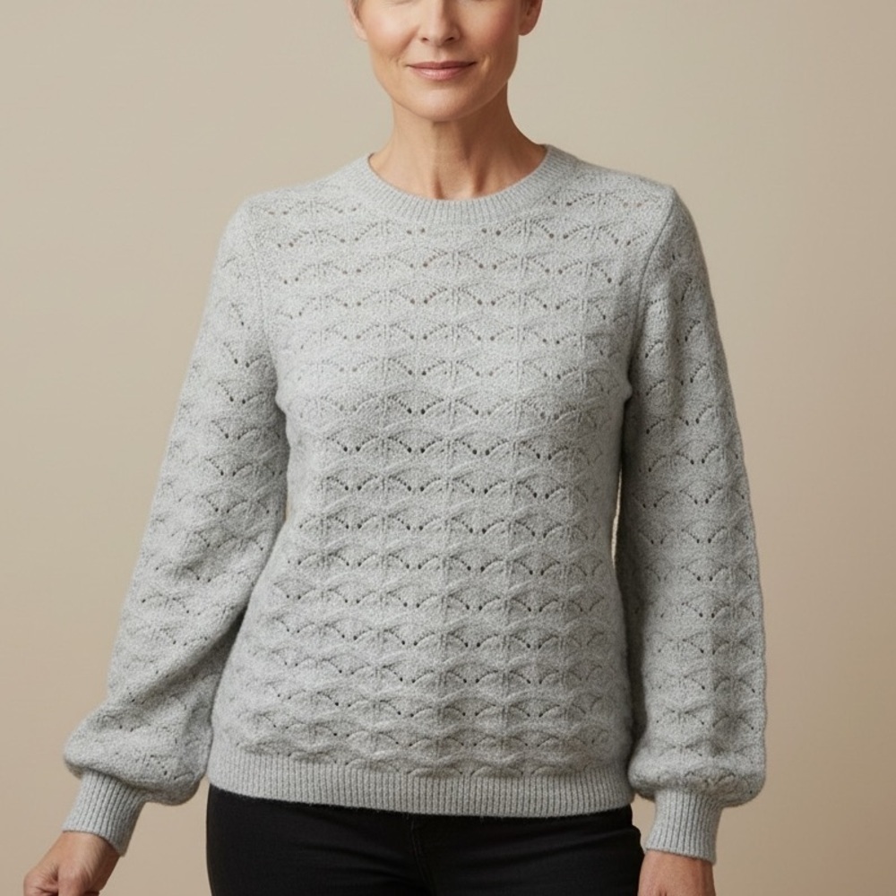 LOFT Gray Crew Neck Sweater Ann Taylor